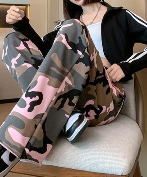 CANVAS+(キャンバスプラス)の「【CANVAS+】迷彩柄ミニ裏毛リラックスパンツ(その他パンツ・レディース・ピンク/カーキ・M)」の12枚目の写真