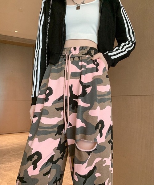 CANVAS+(キャンバスプラス)の「【CANVAS+】迷彩柄ミニ裏毛リラックスパンツ(その他パンツ・レディース・ピンク/カーキ・M)」の14枚目の写真