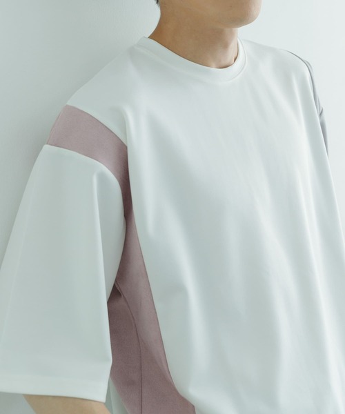 ITEMS URBANRESEARCH（アイテムズ アーバンリサーチ）の「フェイクスウェードドッキング半袖Tops（Tシャツ/カットソー・メンズ・ホワイト/ベージュ/チャコールグレー・LARGE/MEDIUM）」の4枚目の写真