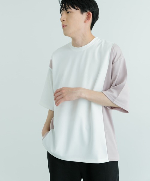 ITEMS URBANRESEARCH（アイテムズ アーバンリサーチ）の「フェイクスウェードドッキング半袖Tops（Tシャツ/カットソー・メンズ・ホワイト/ベージュ/チャコールグレー・LARGE/MEDIUM）」の6枚目の写真