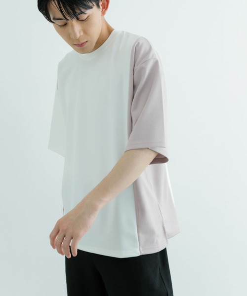 ITEMS URBANRESEARCH（アイテムズ アーバンリサーチ）の「フェイクスウェードドッキング半袖Tops（Tシャツ/カットソー・メンズ・ホワイト/ベージュ/チャコールグレー・LARGE/MEDIUM）」の7枚目の写真