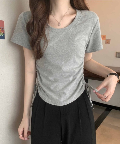 NANEA(ナネア)の「サイドシャーリングクロップドTシャツ(Tシャツ/カットソー・レディース・グレー/ピンク/ブラウン/ホワイト/ブラック・MEDIUM/LARGE/X-LARGE)」の6枚目の写真