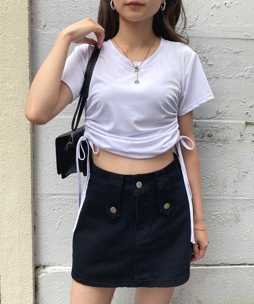 NANEA(ナネア)の「サイドシャーリングクロップドTシャツ(Tシャツ/カットソー・レディース・グレー/ピンク/ブラウン/ホワイト/ブラック・MEDIUM/LARGE/X-LARGE)」の7枚目の写真
