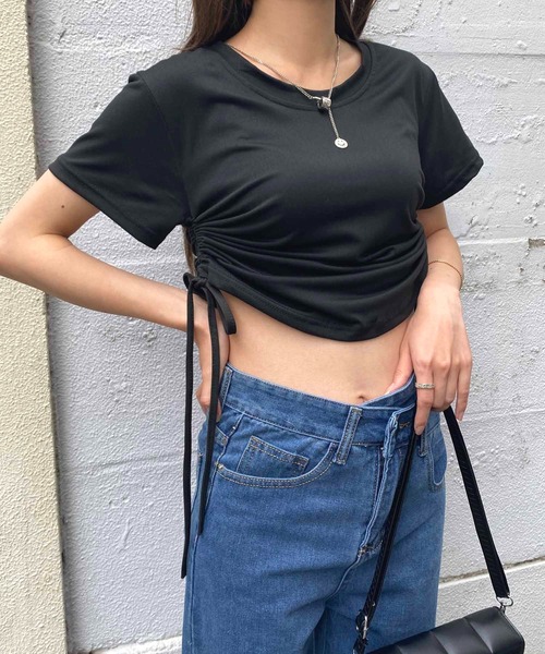NANEA(ナネア)の「サイドシャーリングクロップドTシャツ(Tシャツ/カットソー・レディース・グレー/ピンク/ブラウン/ホワイト/ブラック・MEDIUM/LARGE/X-LARGE)」の8枚目の写真