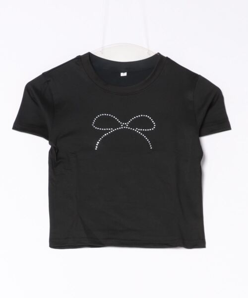 BARELY BLUE(ベアリーブルー)の「【 BARELY BLUE / ベアリーブルー 】 クロップド ミニ リボン ダイヤ Tシャツ / 半袖(Tシャツ/カットソー・レディース・ホワイト/ブラック・S/M/L)」の14枚目の写真