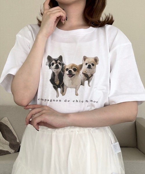 cuorequal(クオレコール)の「DOGプリント半袖Tシャツ(Tシャツ/カットソー・レディース・ホワイト・LARGE/MEDIUM)」の2枚目の写真