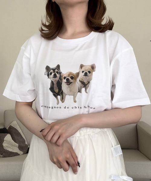 cuorequal(クオレコール)の「DOGプリント半袖Tシャツ(Tシャツ/カットソー・レディース・ホワイト・LARGE/MEDIUM)」の5枚目の写真