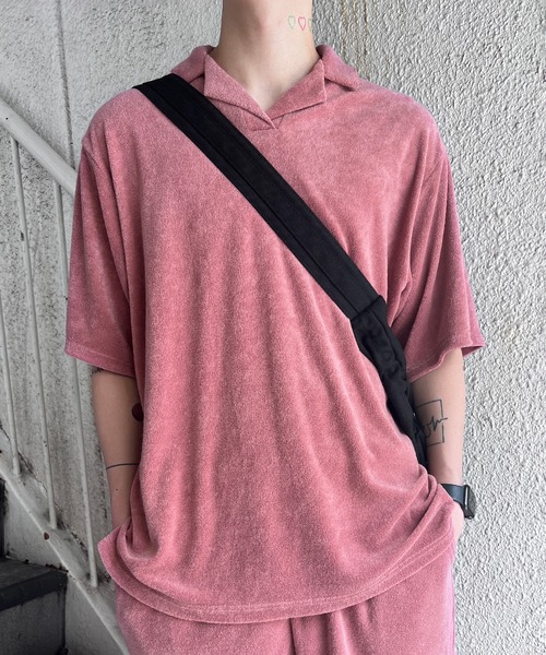 Figments（フィグメンツ）の「オーバーサイズテリートップ（ポロシャツ・レディース・ブラック/ピンク・FREE）」の2枚目の写真