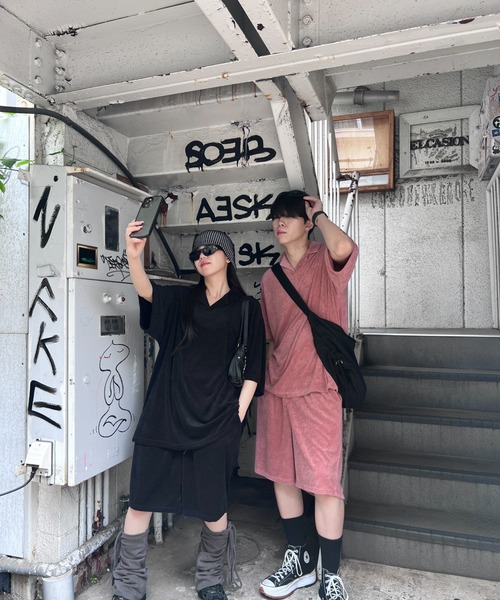 Figments（フィグメンツ）の「オーバーサイズテリートップ（ポロシャツ・レディース・ブラック/ピンク・FREE）」の11枚目の写真