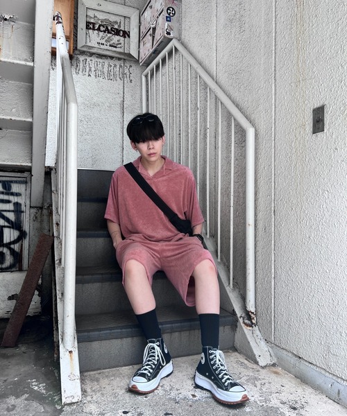 Figments（フィグメンツ）の「オーバーサイズテリートップ（ポロシャツ・レディース・ブラック/ピンク・FREE）」の9枚目の写真