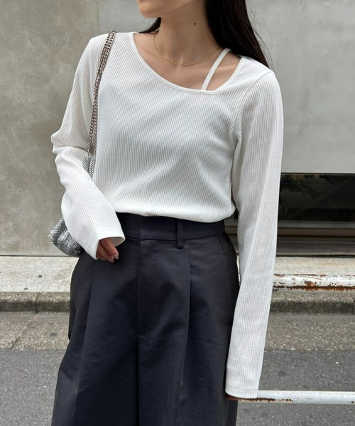 CIAOPANIC TYPY(チャオパニックティピー)の「【WEB限定】アシメネックリブロンTee(Tシャツ/カットソー・レディース・イエロー/オフホワイト/グレー/ブラック/モカ・ONE SIZE)」の8枚目の写真