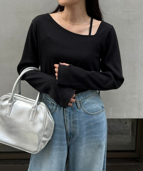CIAOPANIC TYPY(チャオパニックティピー)の「【WEB限定】アシメネックリブロンTee(Tシャツ/カットソー・レディース・イエロー/オフホワイト/グレー/ブラック/モカ・ONE SIZE)」の11枚目の写真