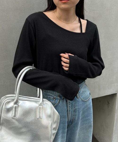 CIAOPANIC TYPY(チャオパニックティピー)の「【WEB限定】アシメネックリブロンTee(Tシャツ/カットソー・レディース・イエロー/オフホワイト/グレー/ブラック/モカ・ONE SIZE)」の12枚目の写真