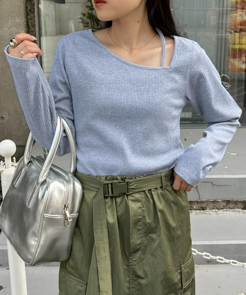 CIAOPANIC TYPY(チャオパニックティピー)の「【WEB限定】アシメネックリブロンTee(Tシャツ/カットソー・レディース・イエロー/オフホワイト/グレー/ブラック/モカ・ONE SIZE)」の15枚目の写真
