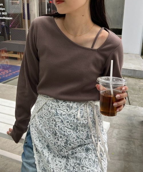 CIAOPANIC TYPY(チャオパニックティピー)の「【WEB限定】アシメネックリブロンTee(Tシャツ/カットソー・レディース・イエロー/オフホワイト/グレー/ブラック/モカ・ONE SIZE)」の20枚目の写真