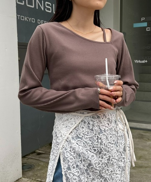 CIAOPANIC TYPY(チャオパニックティピー)の「【WEB限定】アシメネックリブロンTee(Tシャツ/カットソー・レディース・イエロー/オフホワイト/グレー/ブラック/モカ・ONE SIZE)」の22枚目の写真