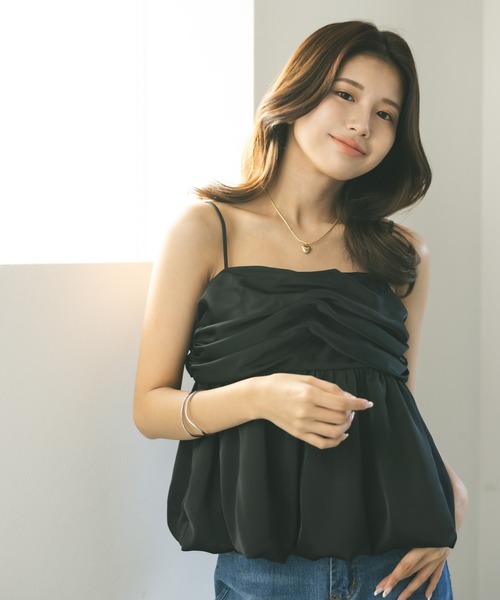 MIEL CRISHUNANT（ミエルクリシュナ）の「カップ付き3WAYパフスリーブキャミトップス（キャミソール・レディース・ブラック/アイボリー・FREE）」の11枚目の写真