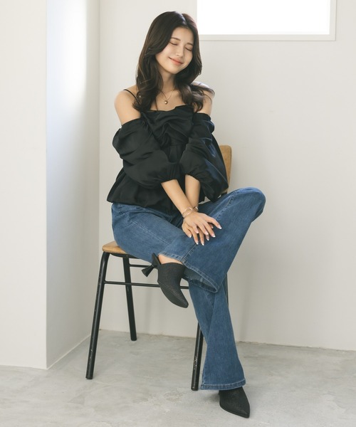 MIEL CRISHUNANT（ミエルクリシュナ）の「カップ付き3WAYパフスリーブキャミトップス（キャミソール・レディース・ブラック/アイボリー・FREE）」の7枚目の写真