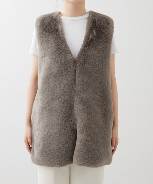 THE PAUSE（ザ ポーズ）の「【THE PAUSE】エコファーVネックジレ（ベスト・レディース・ライトベージュ/グレイッシュベージュ・FREE）」の12枚目の写真