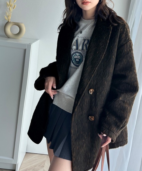 classicalelf（クラシカルエルフ）の「気軽に羽織れる大人のアウター。ミックスシャギーダブルジャケットコート（テーラードジャケット・レディース・チャコール/ブラック・LARGE/MEDIUM/SMALL/X-LARGE）」の18枚目の写真