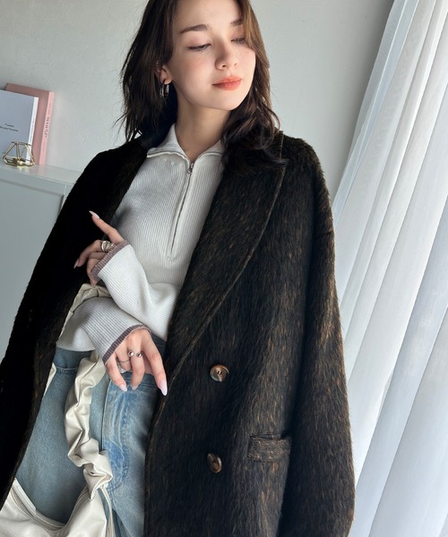 classicalelf（クラシカルエルフ）の「気軽に羽織れる大人のアウター。ミックスシャギーダブルジャケットコート（テーラードジャケット・レディース・チャコール/ブラック・LARGE/MEDIUM/SMALL/X-LARGE）」の17枚目の写真