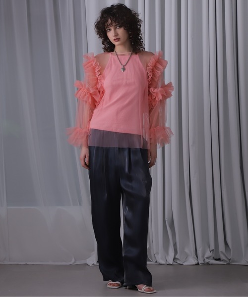 CREOLME（クレオルム）の「(CREOLME)エアメタルサテンパンツ（その他パンツ・レディース・イエロー/ピンク/ネイビー・FREE）」の4枚目の写真