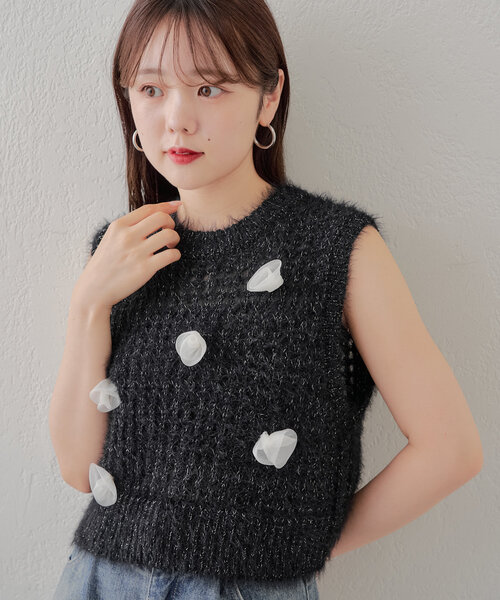 Chico(チコ)の「ローズメッシュタンク(ニット/セーター・レディース・ピンク/ブラック/アイボリー・FREE)」の3枚目の写真