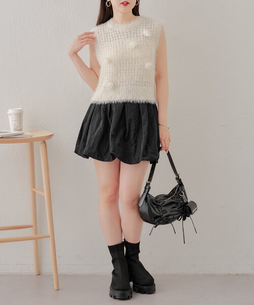 Chico(チコ)の「ローズメッシュタンク(ニット/セーター・レディース・ピンク/ブラック/アイボリー・FREE)」の6枚目の写真