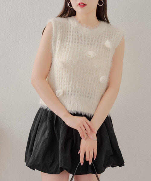 Chico(チコ)の「ローズメッシュタンク(ニット/セーター・レディース・ピンク/ブラック/アイボリー・FREE)」の7枚目の写真