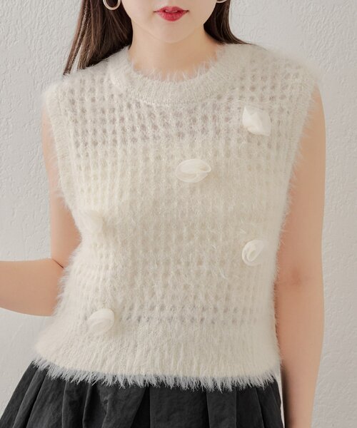 Chico(チコ)の「ローズメッシュタンク(ニット/セーター・レディース・ピンク/ブラック/アイボリー・FREE)」の8枚目の写真