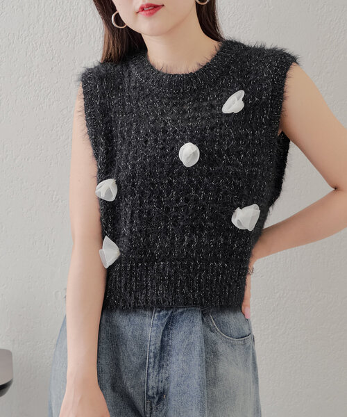 Chico(チコ)の「ローズメッシュタンク(ニット/セーター・レディース・ピンク/ブラック/アイボリー・FREE)」の11枚目の写真