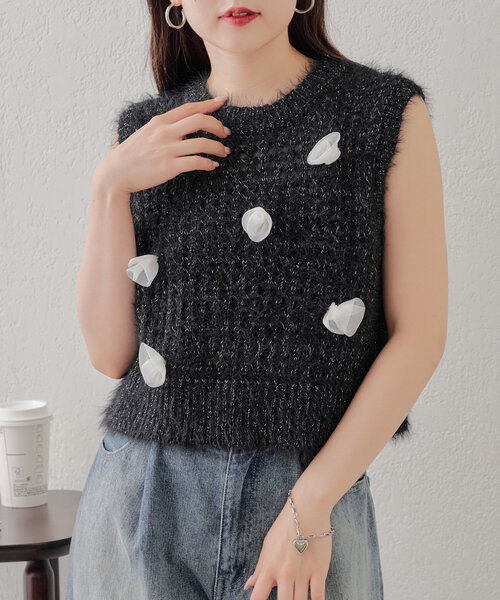 Chico(チコ)の「ローズメッシュタンク(ニット/セーター・レディース・ピンク/ブラック/アイボリー・FREE)」の15枚目の写真