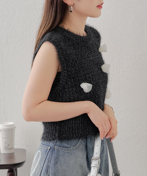 Chico(チコ)の「ローズメッシュタンク(ニット/セーター・レディース・ピンク/ブラック/アイボリー・FREE)」の17枚目の写真