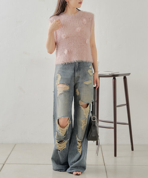 Chico(チコ)の「ローズメッシュタンク(ニット/セーター・レディース・ピンク/ブラック/アイボリー・FREE)」の19枚目の写真