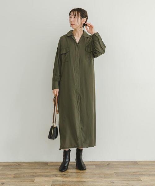 ITEMS URBANRESEARCH（アイテムズ アーバンリサーチ）の「カイキンシャツワンピース（ワンピース・レディース・ブラウン/ブラック/カーキ・FREE）」の3枚目の写真
