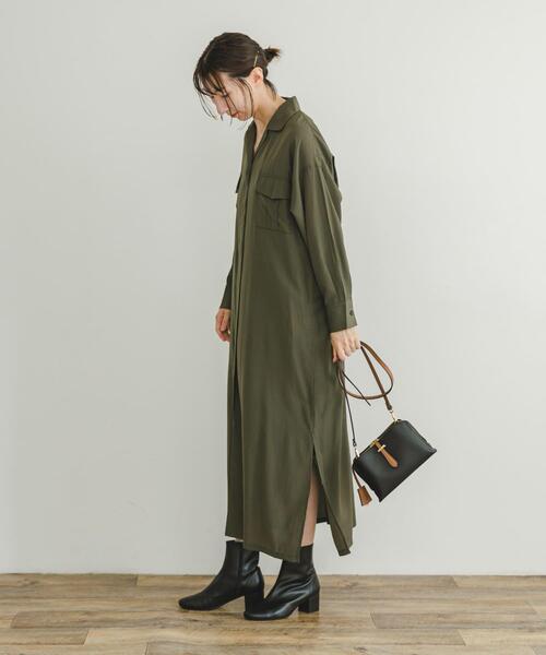 ITEMS URBANRESEARCH（アイテムズ アーバンリサーチ）の「カイキンシャツワンピース（ワンピース・レディース・ブラウン/ブラック/カーキ・FREE）」の4枚目の写真