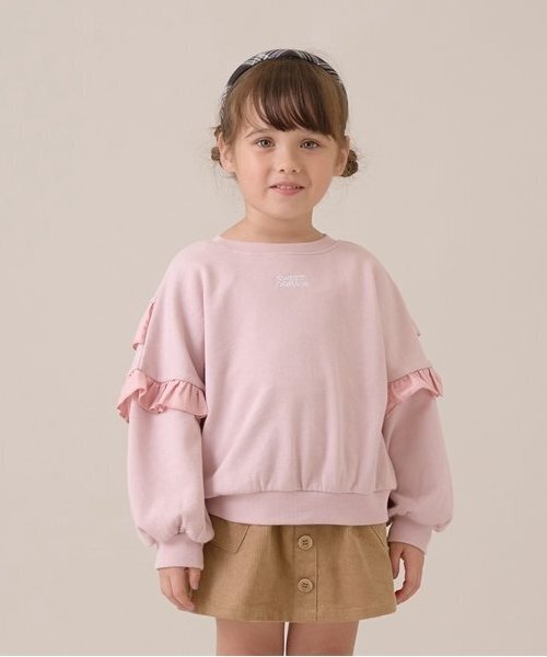 Lycee mine(リセマイン)の「【毛玉バイバイ裏毛】【どちらが前でもOK!】フリルスウェット(スウェット・キッズ・ブルーグレー/ライトピンク/ブラック/オートミール/モカ・100cm/110cm/120cm/130cm/140cm/150cm)」の5枚目の写真