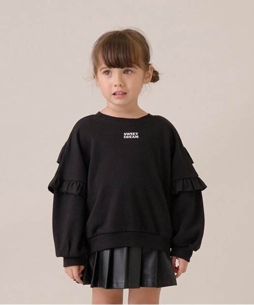 Lycee mine(リセマイン)の「【毛玉バイバイ裏毛】【どちらが前でもOK!】フリルスウェット(スウェット・キッズ・ブルーグレー/ライトピンク/ブラック/オートミール/モカ・100cm/110cm/120cm/130cm/140cm/150cm)」の2枚目の写真