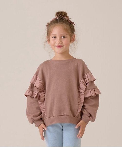 Lycee mine(リセマイン)の「【毛玉バイバイ裏毛】【どちらが前でもOK!】フリルスウェット(スウェット・キッズ・ブルーグレー/ライトピンク/ブラック/オートミール/モカ・100cm/110cm/120cm/130cm/140cm/150cm)」の3枚目の写真