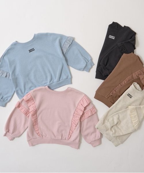 Lycee mine(リセマイン)の「【毛玉バイバイ裏毛】【どちらが前でもOK!】フリルスウェット(スウェット・キッズ・ブルーグレー/ライトピンク/ブラック/オートミール/モカ・100cm/110cm/120cm/130cm/140cm/150cm)」の6枚目の写真