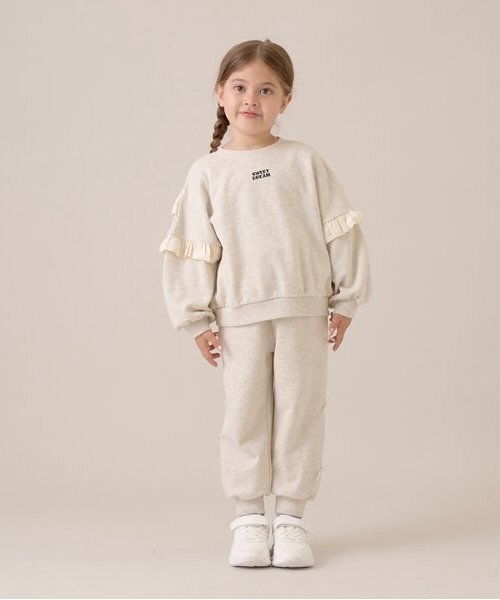 Lycee mine(リセマイン)の「【毛玉バイバイ裏毛】【どちらが前でもOK!】フリルスウェット(スウェット・キッズ・ブルーグレー/ライトピンク/ブラック/オートミール/モカ・100cm/110cm/120cm/130cm/140cm/150cm)」の13枚目の写真