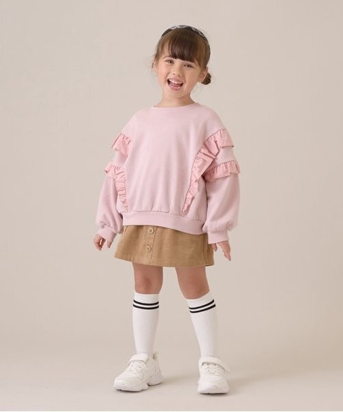 Lycee mine(リセマイン)の「【毛玉バイバイ裏毛】【どちらが前でもOK!】フリルスウェット(スウェット・キッズ・ブルーグレー/ライトピンク/ブラック/オートミール/モカ・100cm/110cm/120cm/130cm/140cm/150cm)」の14枚目の写真