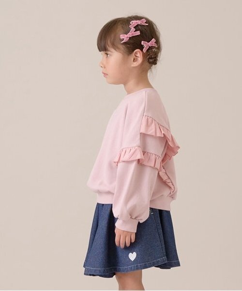 Lycee mine(リセマイン)の「【毛玉バイバイ裏毛】【どちらが前でもOK!】フリルスウェット(スウェット・キッズ・ブルーグレー/ライトピンク/ブラック/オートミール/モカ・100cm/110cm/120cm/130cm/140cm/150cm)」の17枚目の写真