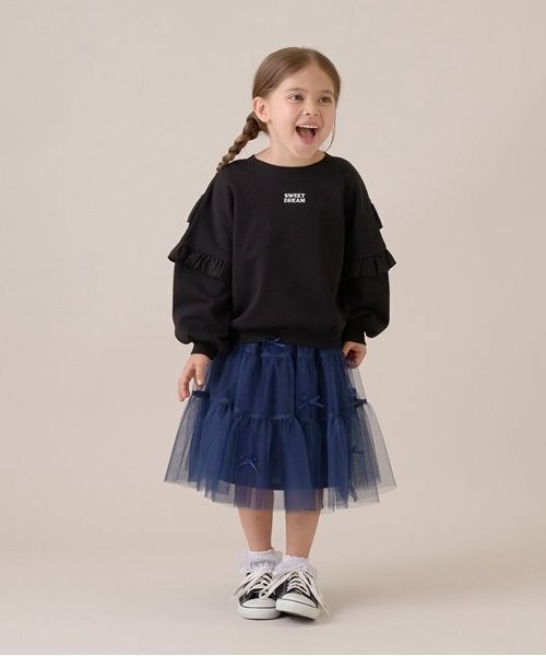 Lycee mine(リセマイン)の「【毛玉バイバイ裏毛】【どちらが前でもOK!】フリルスウェット(スウェット・キッズ・ブルーグレー/ライトピンク/ブラック/オートミール/モカ・100cm/110cm/120cm/130cm/140cm/150cm)」の22枚目の写真