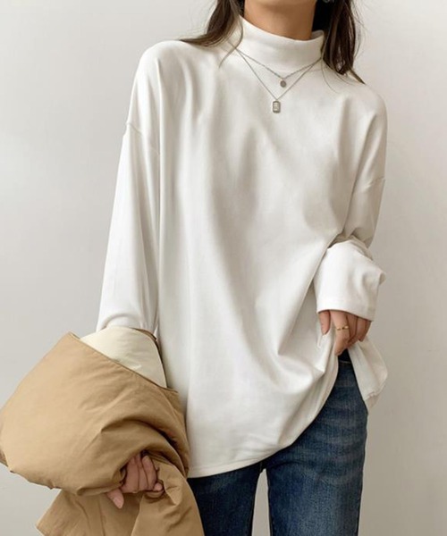 Girly Doll(ガーリードール)の「ハイネックシンプルカットソー(Tシャツ/カットソー・レディース・ブラック/ホワイト/グレー/ライトブラウン/ブラック系その他/ベージュ/ネイビー/ブラウン/ホワイト系その他・S/M/L)」の13枚目の写真