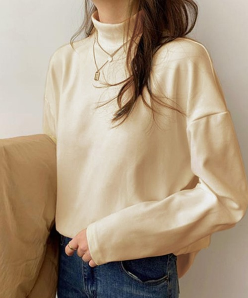 Girly Doll(ガーリードール)の「ハイネックシンプルカットソー(Tシャツ/カットソー・レディース・ブラック/ホワイト/グレー/ライトブラウン/ブラック系その他/ベージュ/ネイビー/ブラウン/ホワイト系その他・S/M/L)」の18枚目の写真