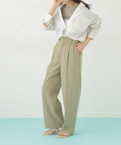 NANO universe(ナノユニバース)の「【WEB限定】ハイウエストタックワイドパンツ(その他パンツ・レディース・ベージュ/イエロー/ライトカーキ/ブラック/ブルー・マルチサイズ)」の19枚目の写真