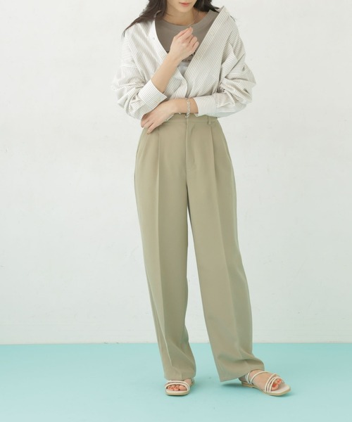 NANO universe(ナノユニバース)の「【WEB限定】ハイウエストタックワイドパンツ(その他パンツ・レディース・ベージュ/イエロー/ライトカーキ/ブラック/ブルー・マルチサイズ)」の21枚目の写真