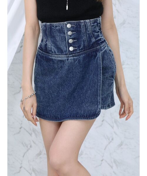 EATME(イートミー)の「コルセットデニムショートパンツ(セットアップ可能)(デニムパンツ・レディース・ブルー/アイボリー/ブラック・FREE)」の4枚目の写真