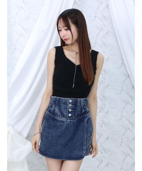 EATME(イートミー)の「コルセットデニムショートパンツ(セットアップ可能)(デニムパンツ・レディース・ブルー/アイボリー/ブラック・FREE)」の6枚目の写真